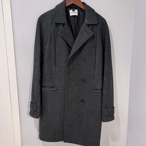 Topman Charcoal Double-Breasted Coat, Size Medium - Picture 1 of 6